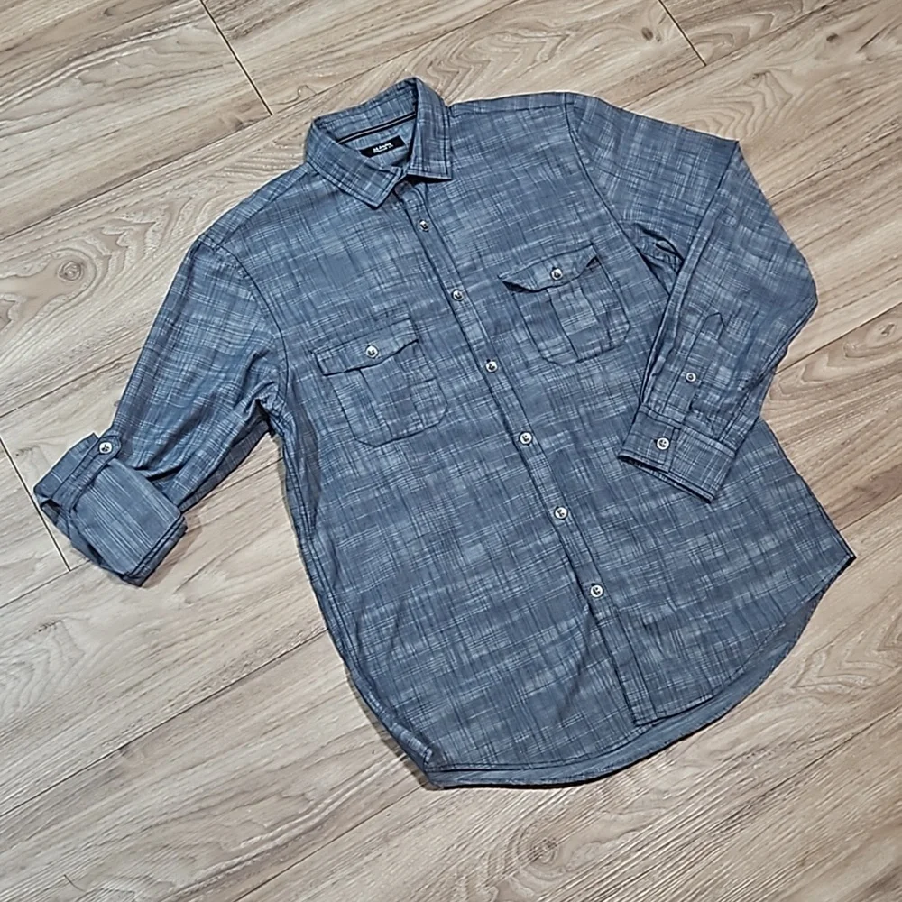 Alfani Regular Fit Long Sleeve Button Up Blue Shirt Men's Medium - Picture 4 of 13